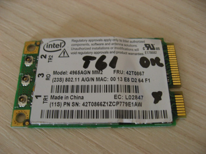 Placa wireless laptop Lenovo ThinkPad T61, Intel 4965AGN MM2, 42T0867, L02847