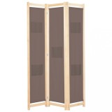VidaXL Paravan de cameră cu 3 panouri, maro, 120x170x4 cm, textil