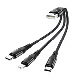 Cumpara ieftin Cablu de Incarcare 3in1 USB-A la Lightning, Type-C, Micro-USB 12W, 2.4A, 0.25m Hoco Harbor (X47) Negru