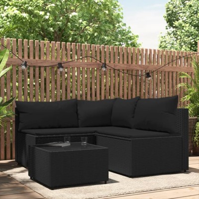 Gossi set mobilier relaxare gradina 4 piese cu perne poliratan negru foto