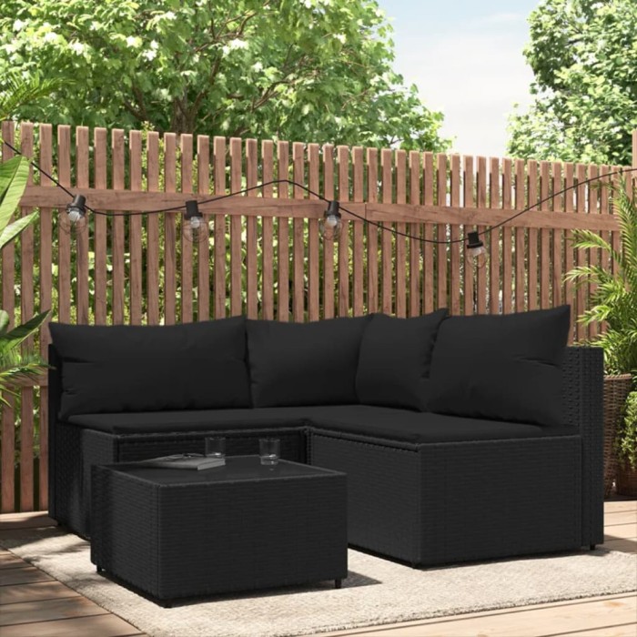 Gossi set mobilier relaxare gradina 4 piese cu perne poliratan negru