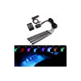 Kit banda LED iluminare ambientala interior 12 SMD RGB cu telecomanda Set 4 bucati