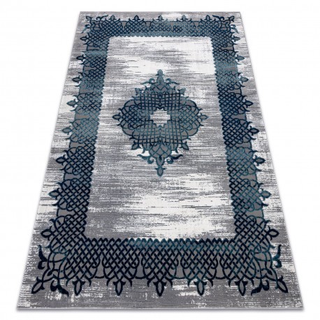 Covor CORE W9797 Cadru, Rosette - structural, două niveluri de l&acirc;nă, albastru / gri, 80x150 cm