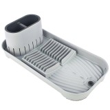 Scurgator ingust de bucatarie Pufo pentru uscat vase cu suport pentru tacamuri, 40 x 20 cm, gri