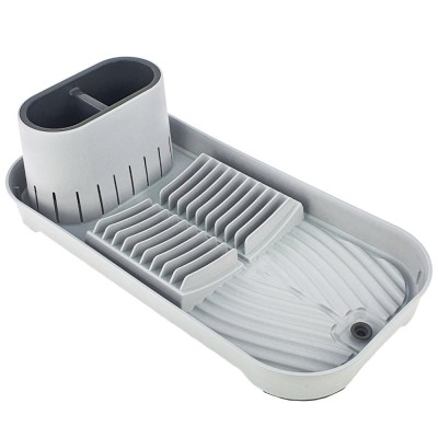 Scurgator ingust de bucatarie Pufo pentru uscat vase cu suport pentru tacamuri, 40 x 20 cm, gri foto