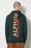 Alpha Industries bluză bărbați, culoarea verde, cu glugă, cu imprimeu
