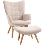 HOMCOM Fotoliu cu Taburet pentru Cameră sau Living din Catifea cu Model Crestat , Spătar &Icirc;nalt și Brațe, 72x80x101 cm, Bej | Aosom Romania