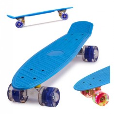 Skateboard Penny Board pentru copii cu roti din cauciuc iluminate LED culoare Albastra