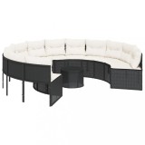 Cumpara ieftin Canapea de gradina cu masa/perne, rotunda, negru, poliratan
