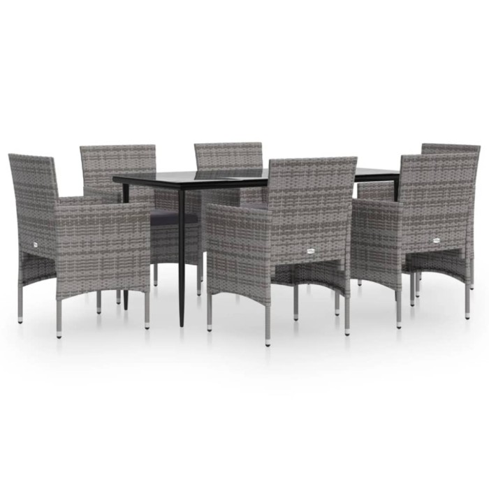 Set de servit masa pentru gradina, 7 piese, gri si negru