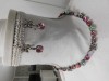 Set Colier si Cercei Israel Manufactura Pietre Semipretioase Turcoaz Cuart Cristal Roz Tortite Clasice Lungime 110cm