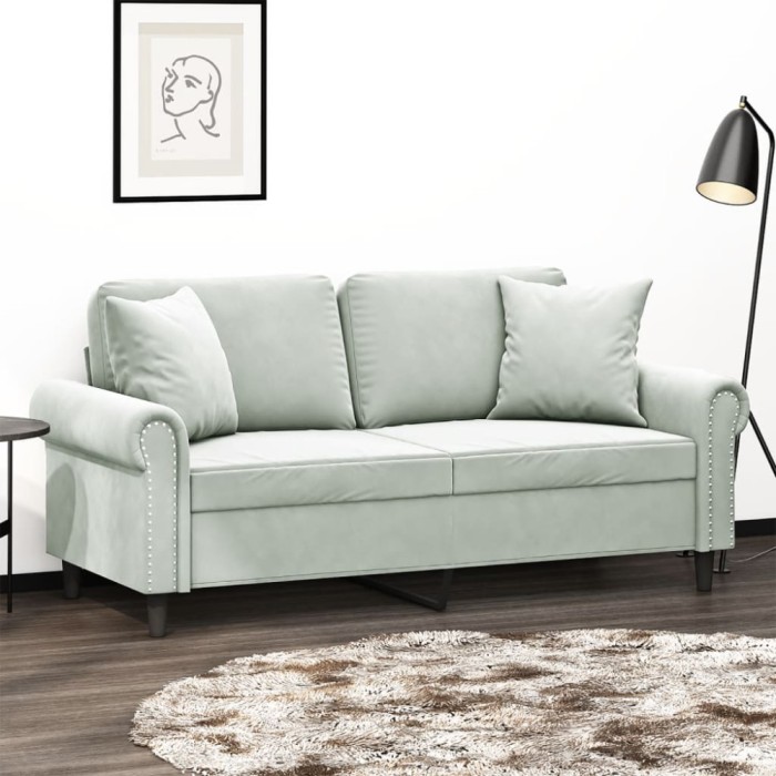 vidaXL Canapea cu 2 locuri cu pernuțe, gri deschis, 140 cm, catifea 3200945