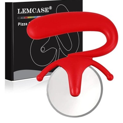 Taietor pentru pizza Lemcase, 16 x 13.5 x 1.2 cm, otel inoxidabil, silicon, rosu foto