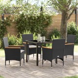 vidaXL Set de masă pentru grădină cu pernă 5 pcs Negru Rattan poli