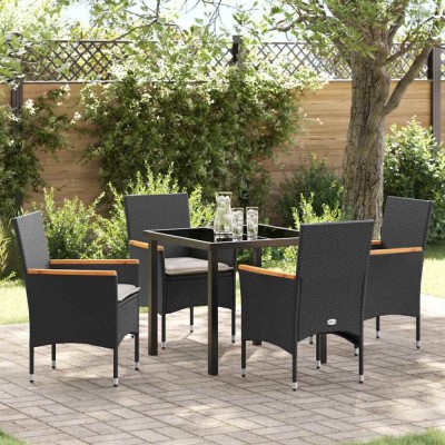 vidaXL Set de masă pentru grădină cu pernă 5 pcs Negru Rattan poli 3379843 foto