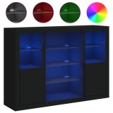 Cumpara ieftin Servanta cu lumini LED, 3 buc., negru, lemn prelucrat