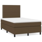 vidaXL Pat cu arcuri, saltea și LED, maro &icirc;nchis, 120x190 cm, textil