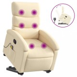 Cumpara ieftin Fotoliu masaj rabatabil cu ridicare, crem, material textil