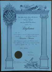 Diploma originala necompletata de Maestru Mason al Marii Ligi Nationale Romane foto