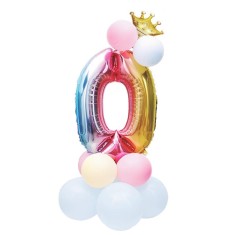 Balon party cifra 0, inaltime 81 cm, multicolor, set 14 bucati, material folie metalizata si latex