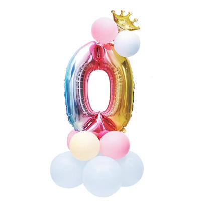 Balon party cifra 0, inaltime 81 cm, multicolor, set 14 bucati, material folie metalizata si latex foto