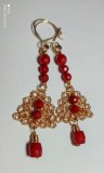 B192. Cercei Monaco, din coral rosu, fir metalic Gilt Auriu, 6 cm, Lux, Love, RavariuArt