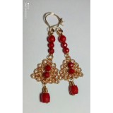 B192. Cercei Monaco, din coral rosu, fir metalic Gilt Auriu, 6 cm, Lux, Love