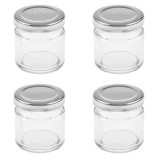 Set 4 borcane din sticla, cu capac metalic, transparent, 55ml, 5x5 cm, Oem