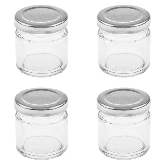 Set 4 borcane din sticla, cu capac metalic, transparent, 55ml, 5x5 cm