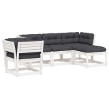Set mobilier gradina cu perne 5 piese alb lemn masiv de pin