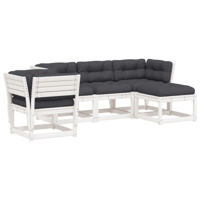Set mobilier gradina cu perne 5 piese alb lemn masiv de pin foto