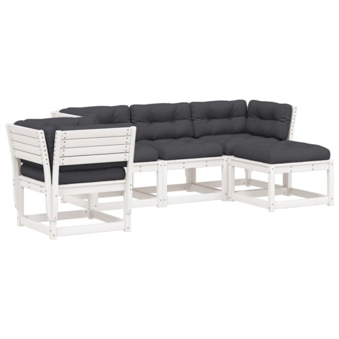 Set mobilier gradina cu perne 5 piese alb lemn masiv de pin