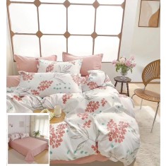 Lenjerie Pat Fulg Sf082, Bumbac, 4 Piese, Fara Elastic, Alb, Roz