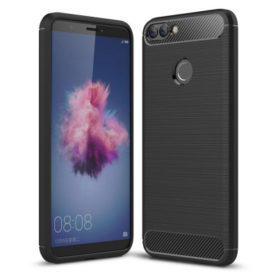 Husa pentru Huawei P Smart, Techsuit Carbon Silicone, Black foto