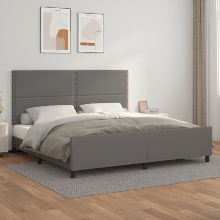 vidaXL Cadru de pat cu tăblie, gri, 200x200 cm, piele ecologică 3125534