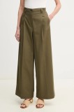 Weekend Max Mara pantaloni de bumbac femei, culoarea verde, lat, high waist, 2515131121600