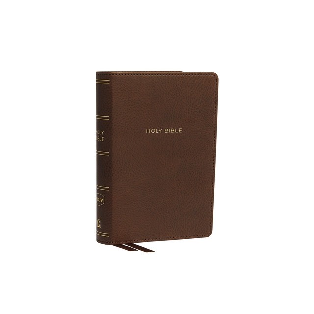 NKJV, Reference Bible, Compact Large Print, Imitation Leather, Brown, Red Letter Edition, Comfort Print