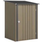 Outsunny Căsuță de Grădină 0.92m&sup2; din Oțel Galvanizat, Căsuță pentru Unelte cu Ușă Blocabilă și Acoperiș &Icirc;nclinat, 100x104x160 cm, Maro și Gri &Icirc;nchis