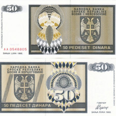 BOSNIA-HERTEGOVINA 50 dinara 1992 BANJA LUKA UNC!!!