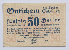 50 heller/ heleri, 1919 Salzburg Austria (notgeld) XF+ foto