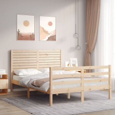 vidaXL Cadru de pat cu tăblie, 140x190 cm, lemn masiv