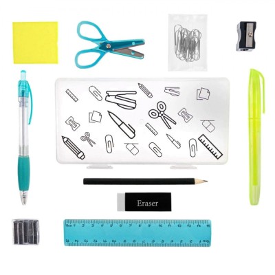 Set accesorii scoala si birou, 11 Piese, cutie transparenta foto
