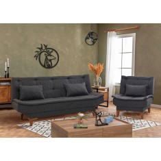 Set canapea 3 locuri extensibila si fotoliu Santo Antracit