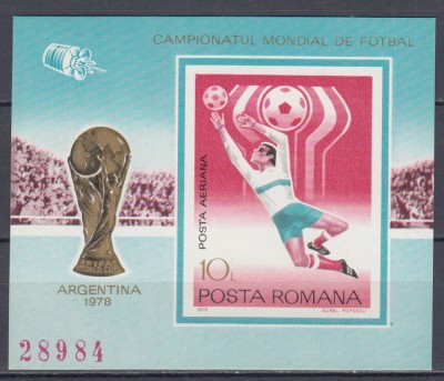 ROMANIA 1978 LP 956 C.M. FOTBAL ARGENTINA COLITA NEDANTELATA MNH foto