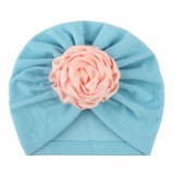 Caciulita bleu tip turban cu floare din saten aplicata (Marime Disponibila: 6-9