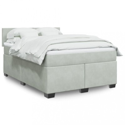 vidaXL Pat box spring cu saltea, gri deschis, 160x200 cm, catifea 3288648 foto
