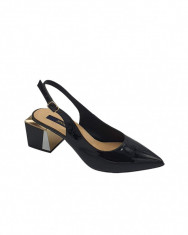 Pantofi eleganti dama Passofino P 456 cu toc gros, piele lac, negru foto