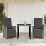 VidaXL Set bistro de grădină cu perne, 3 piese, gri, poliratan