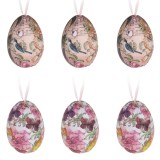 Oua decorative de Paste din spuma, cu imagine vintage flori si pasari, 5 cm, set 6 bucati, multicolor, CMCLASS