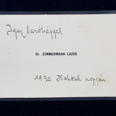 CARTEA DE VIZITA A DOCTORULUI ZIMMERMANN LAJOS , DATATA 1930